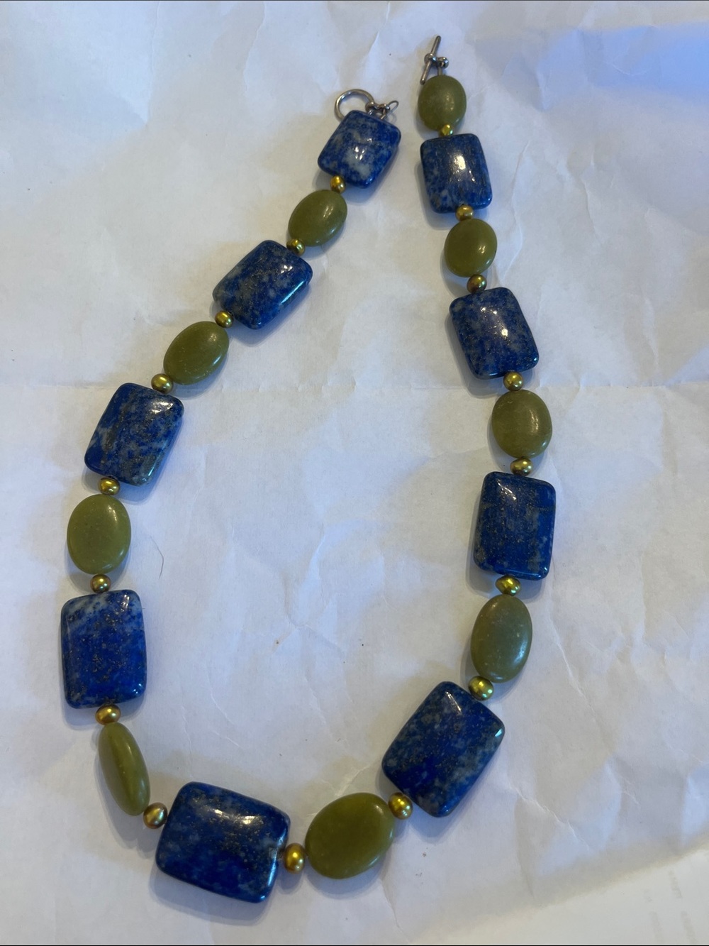 Blue lapis necklace with green beads